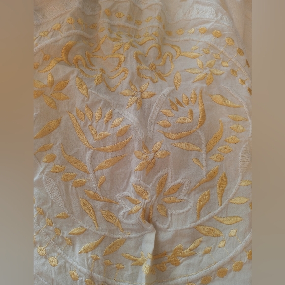 Rhea Handmade Cotton Silk Embroidered Floral Puffed Sleeve Bohemian Casual Midi - Picture 10 of 13